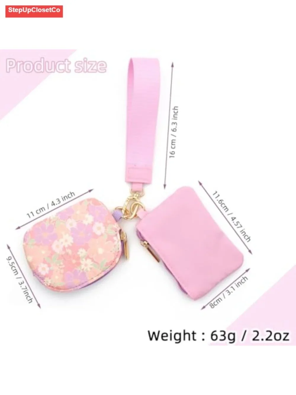 Floral Wristlet Coin Purse with Detachable Strap, Double Zipper Mini Wallet,